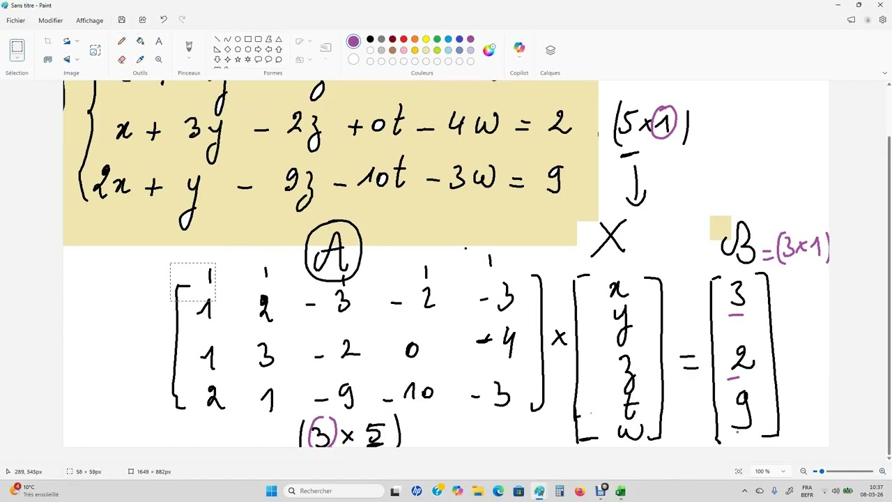 Résoudre le système de 3 équations à 5 inconnues