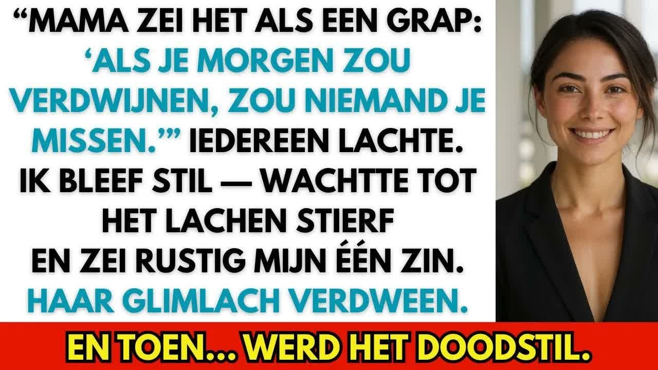 Ik was altijd de punchline van de familie, het mikpunt van elke grap, het kind dat ze het liefst lieten verdwijnen. Tijdens het jaarlijkse etentje zei mijn moeder, lachend voor twintig mensen:...