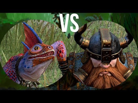 Красногребневые сцинки vs Гномьи воины: Total War Warhammer 2. тесты юнитов v1.6.0.