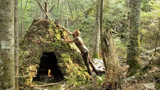 Two-Day Solo Viking Bushcraft Trip | Wickiup, Raven, Moss Galore, Firepit Food, Deep Woods