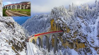 ♪♪ Most beautiful Railway ♪♪ Bernina Express ♪♪ Brusio Spiral on train ♪♪ Landwasser Viaduct
