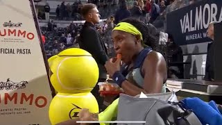 Coco Gauff “Air Coco” chases down drop shot then climbs the ladder 🪜 woah 😳 🎥 wins in style