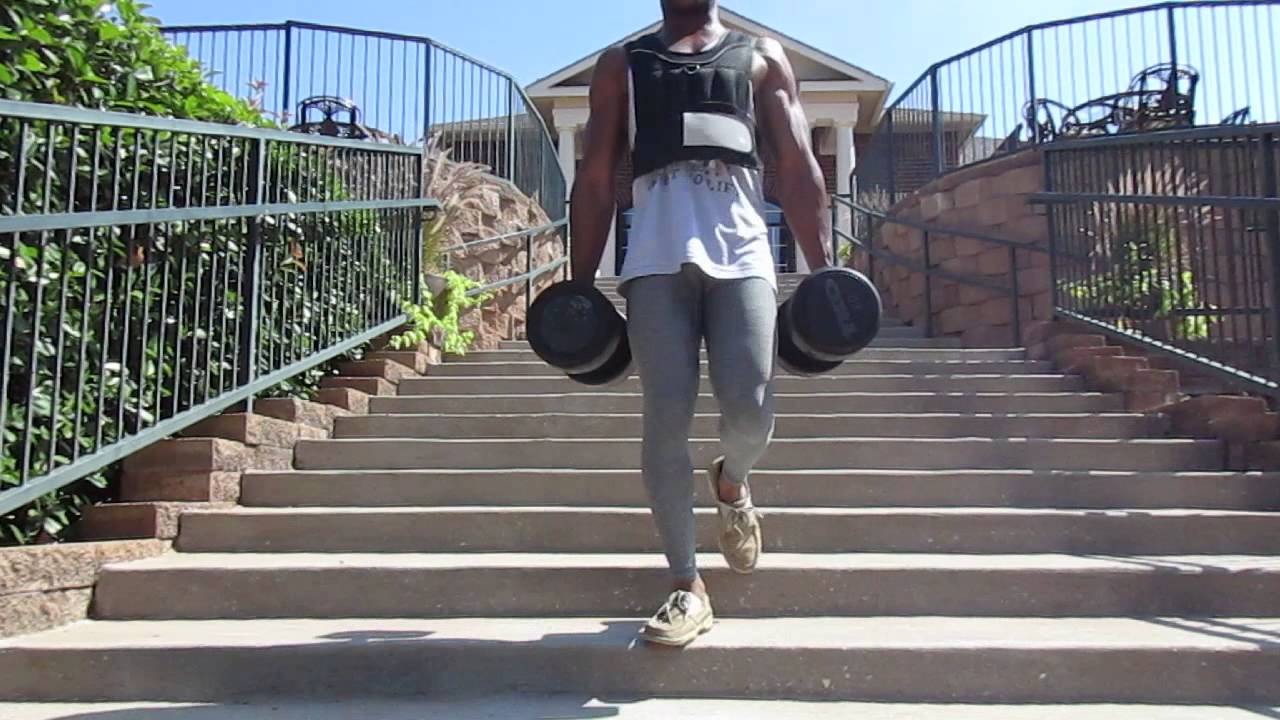 80lb Farmer Walks With Weighted Vest Up & Down Steps - YouTube