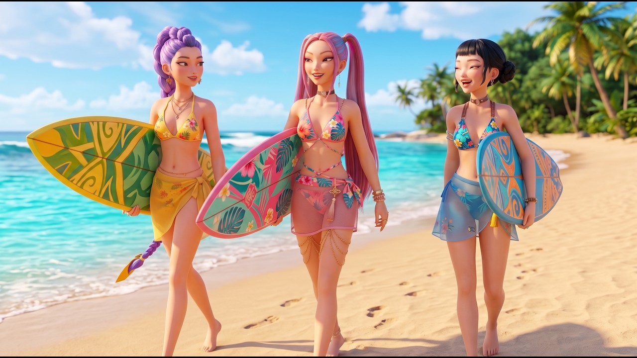 🏄‍♀️ Huntrix's Surfing Adventure Was SO PEACEFUL! 🌅🌊 | KPop