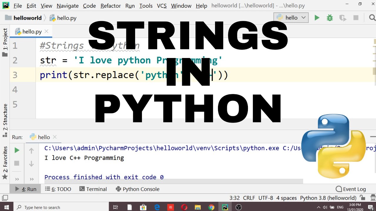 Python Programming | Strings | Pycharm - YouTube