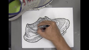 Step by step contour drawing of a shoe