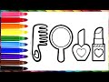 How to draw Makeup Kit for kids/Easy drawing painting Coloring Lipsticks and Makeup Set #howtodraw