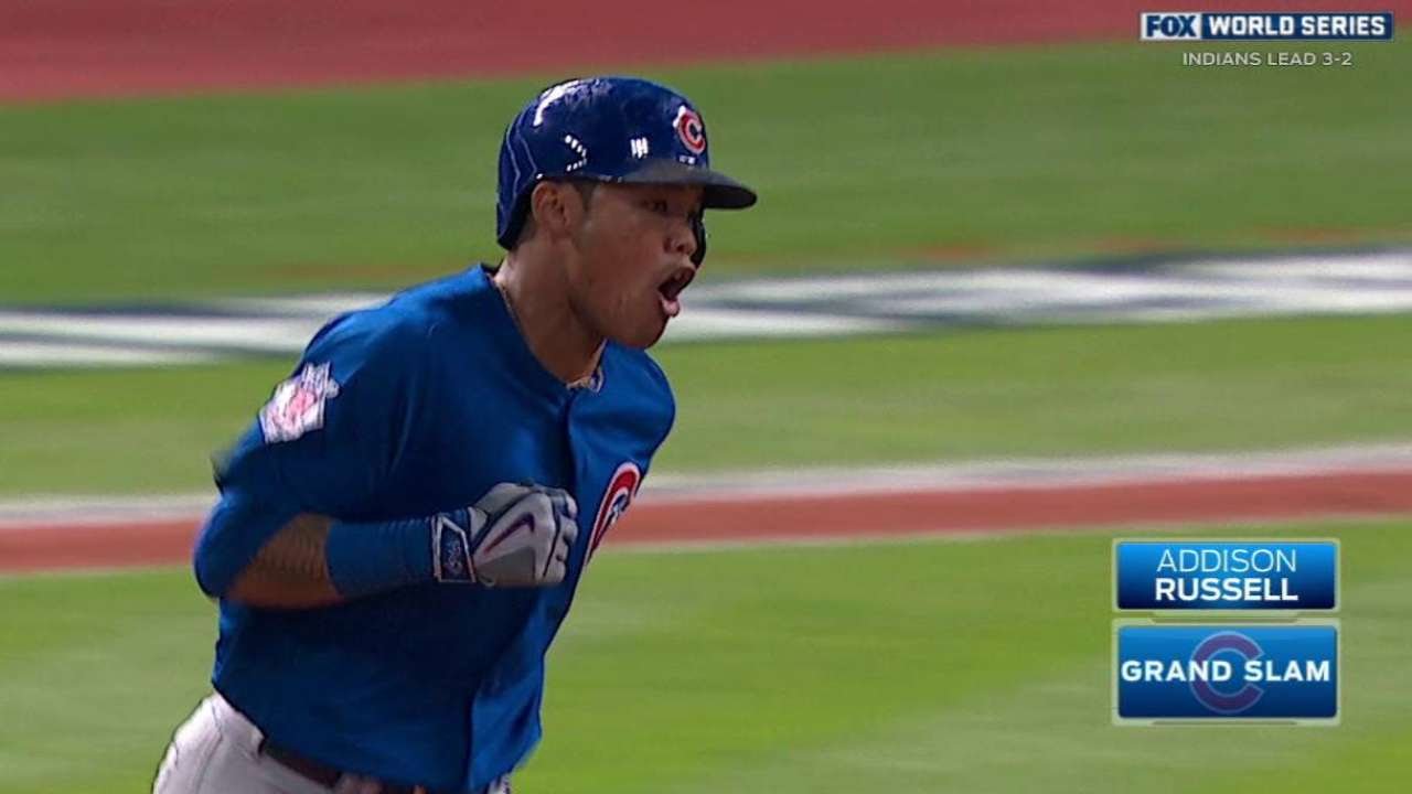 Russell belts grand slam to center field 