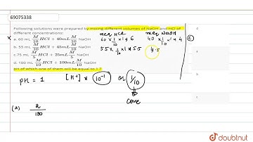Following solutions were prepared by mixing different volumes of NaOH and HCl