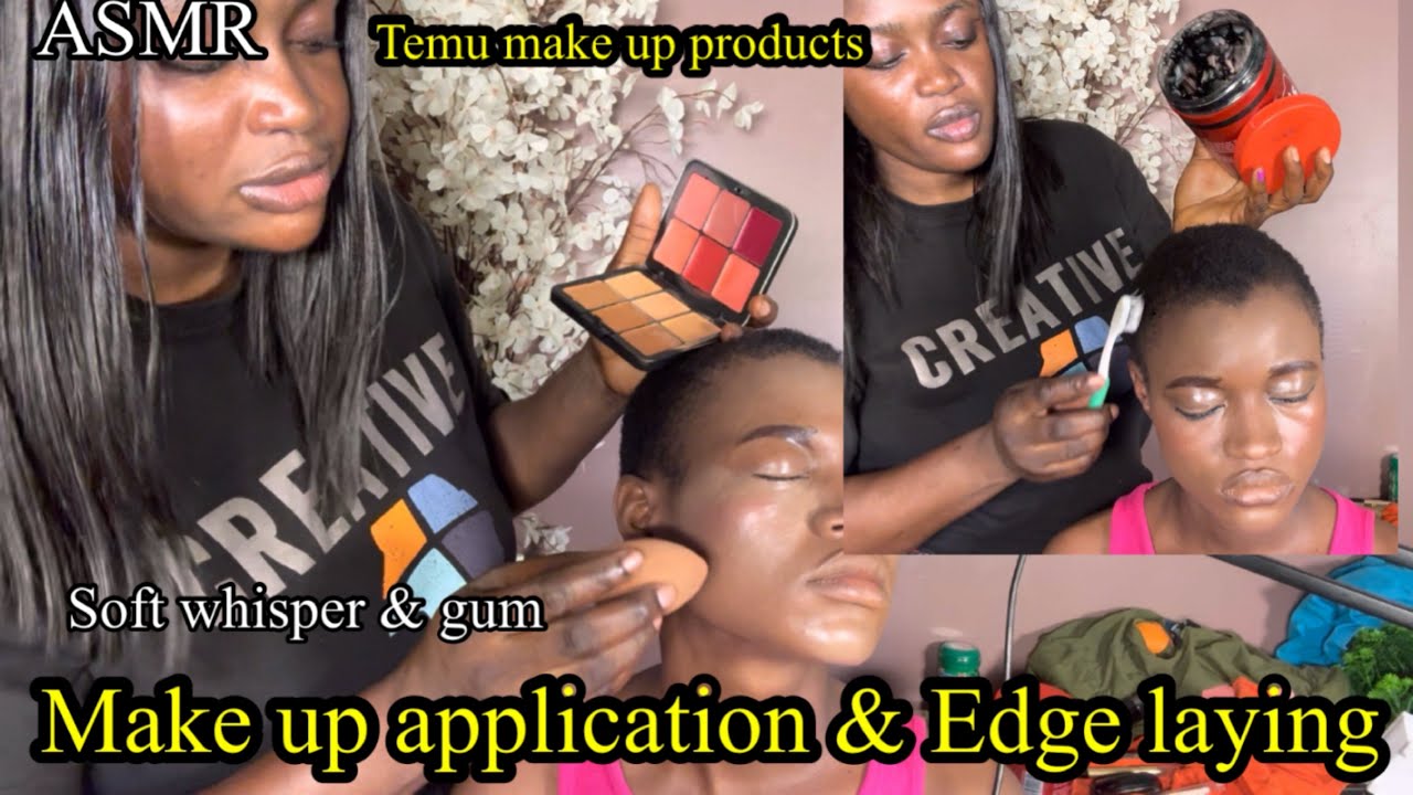 ASMR ✨Temu Make up product application & edge laying on Pelumi. Max tingles for sleep.