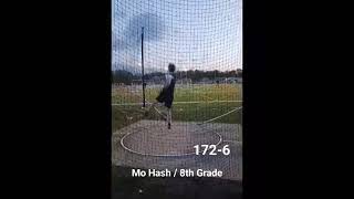 Mo Hash throws discus 172-6 in Middle School meet for Woodford Middle #trackandfield #discus