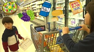 海外 スーパー お買い物 カート が山盛り!! おつかいごっこ こうくんねみちゃん Grocery Shopping Shopping Cart