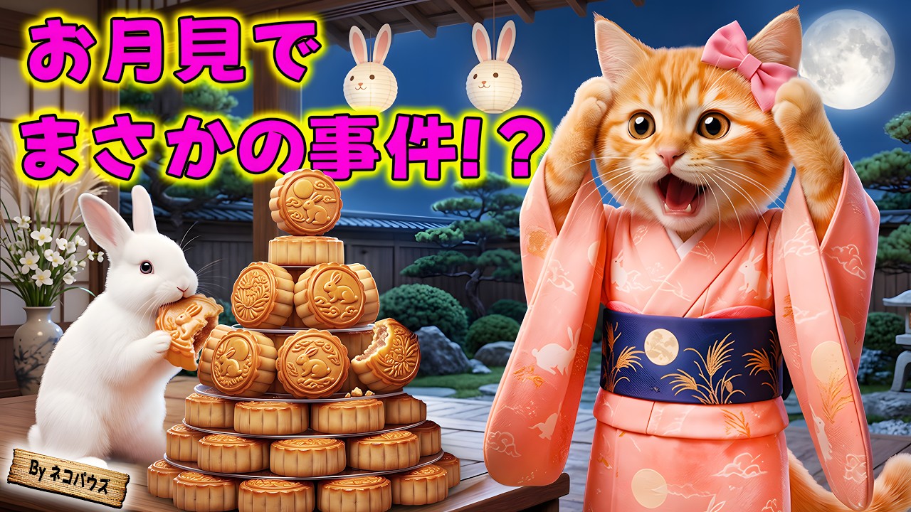 大ピンチ】ここにゃん、お月見会のために月餅を準備…うさぎさんの