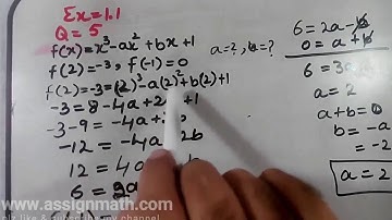 Find the values of  "a & b"  when f(2)=3, f(-1)=0 & f(x)= x^3 -ax^2 +bx+1