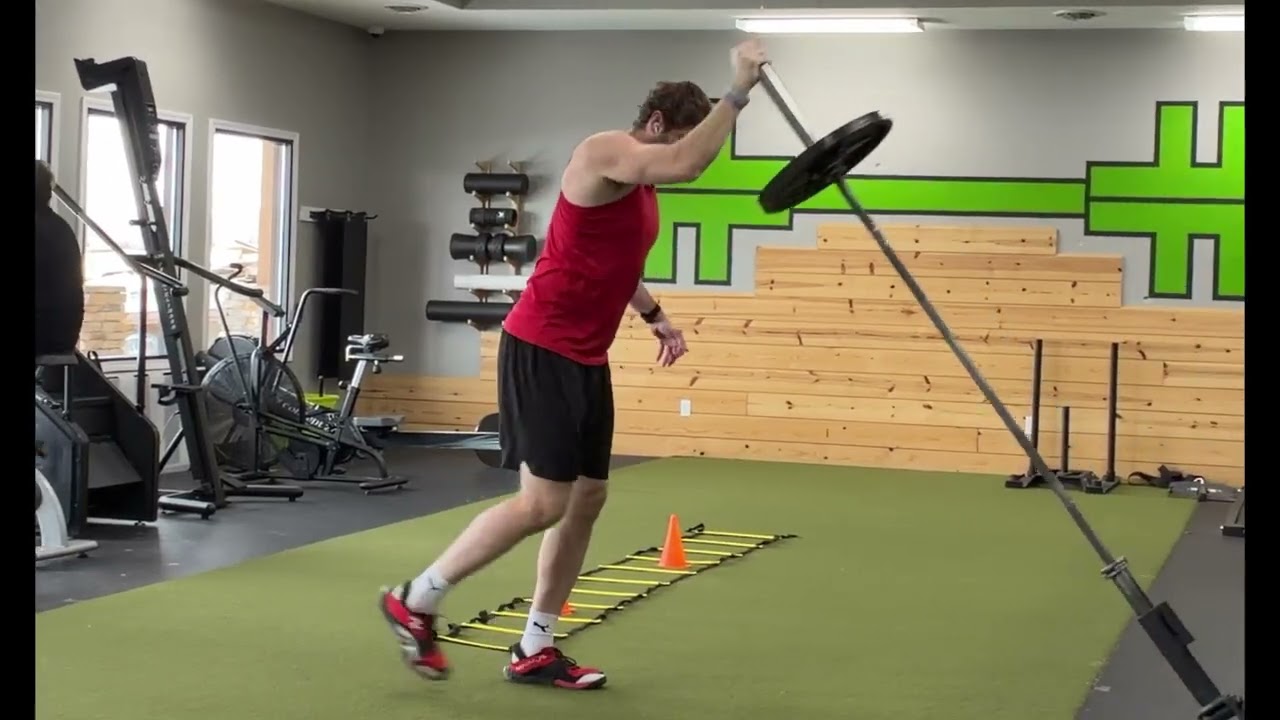 Standing to Split Stance 1-Arm Landmine Press