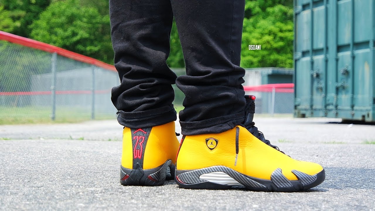 air jordan 14 yellow ferrari on feet