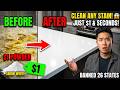 $1 Powder DESTROYS Any Grease Stain SNOW WHITE Again. PERMANENTLY. BANNED 26 States Since 1955