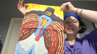 G128 - Home Decorative Thanksgiving Garden Flag, Joyful Pilgrim Turkey Decoration, Rustic Holiday