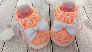 Нарядные пинетки  вязаные крючком/baby booties knitting/Babyschuhe stricken