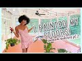 I PAINTED MY FLOORS!!| Sunroom Makeover Pt. 2 +NEW Projector Screen, Fans & Stencil Tile #FIXERUPPER