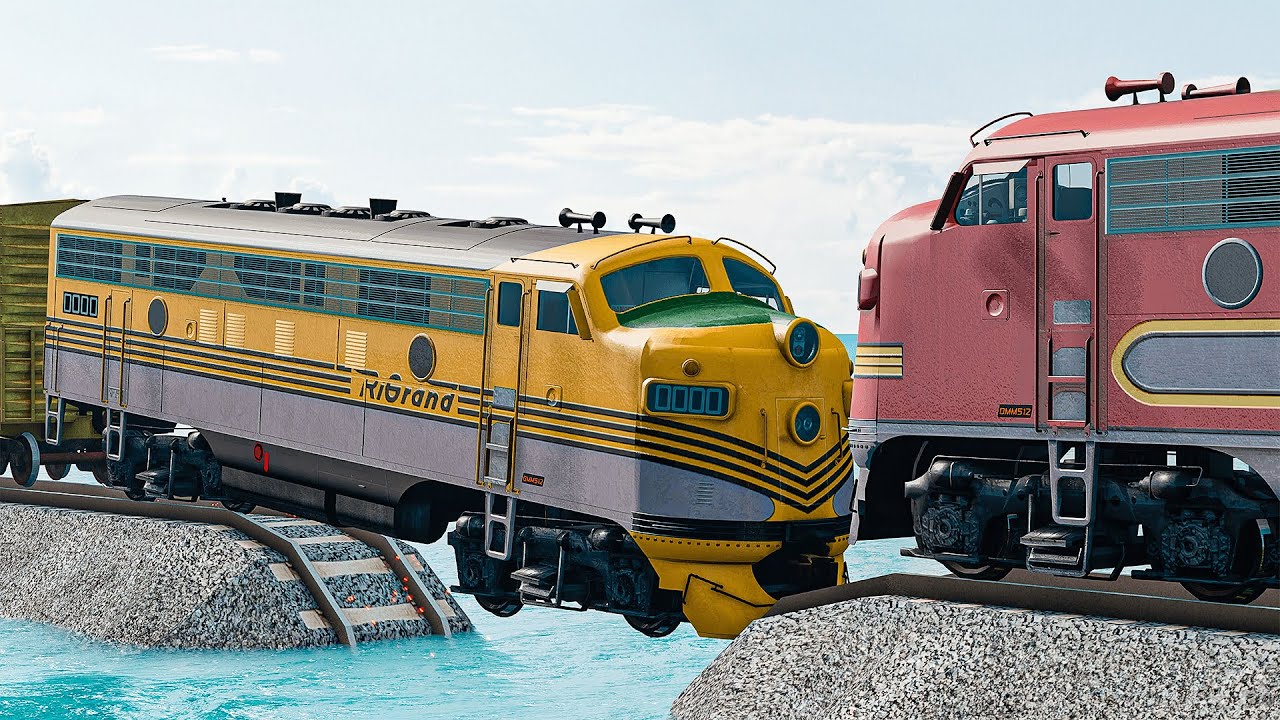 Christmas Double Crazy Trains vs Destroyed Double Rails🔥Christmas Jazz Music & Falling Snow- BeamNg