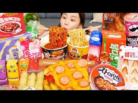 [Mukbang ASMR] 편의점 먹방 🍳 불닭볶음면 카구리 직접만든 피자 🍕 떡볶이 꿀젤리 틱톡젤리 디저트 Korean Convenience Store Food  Ssoyoung