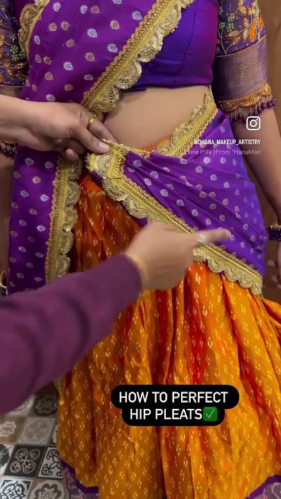how to perfect hip pleats/ half saree professional way draping