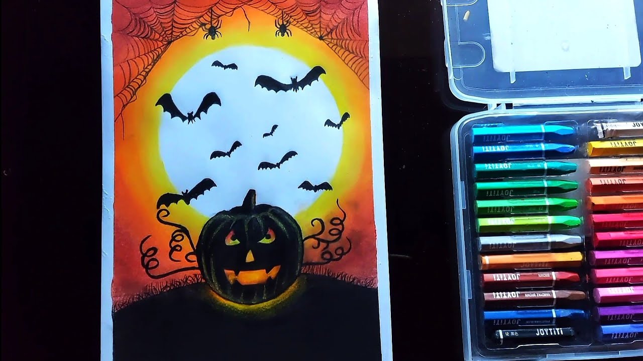 Oil pastel Halloween drawing || Easy Halloween drawing step by step ...