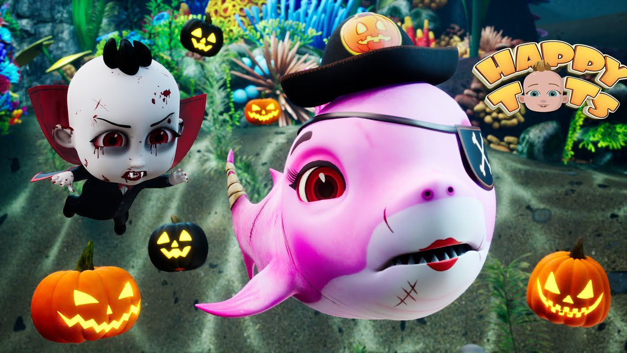 🎃 Bebé Tiburón Halloween 🎃 | Familia de tiburones de Halloween | Rimas infantiles | Bebés felices