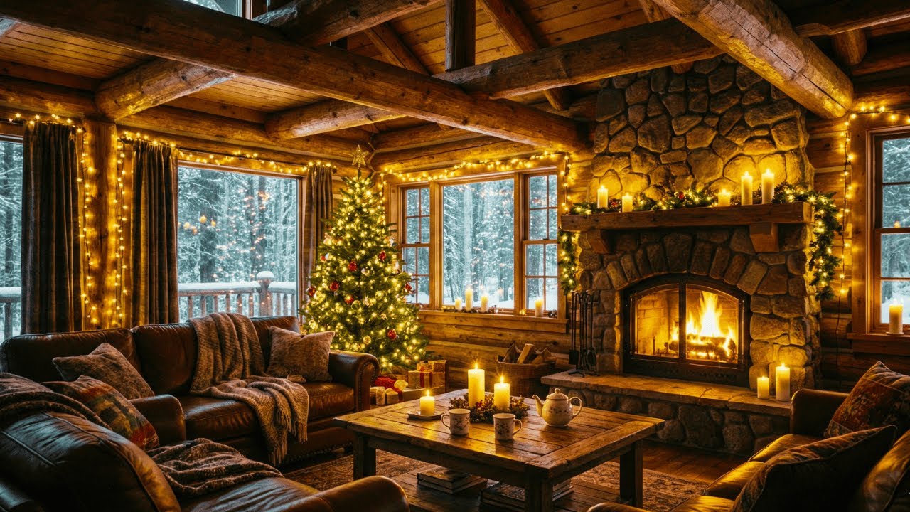 Christmas Music for Relaxation 🎄 Warm Fireplace & Calm Snowy Winter Ambience