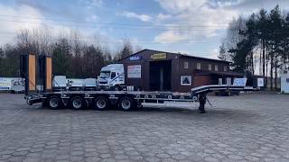 Naczepa MEGA- Trailers niskopodwoziowa, 4 osiowa, pokład rozciągany 15m.