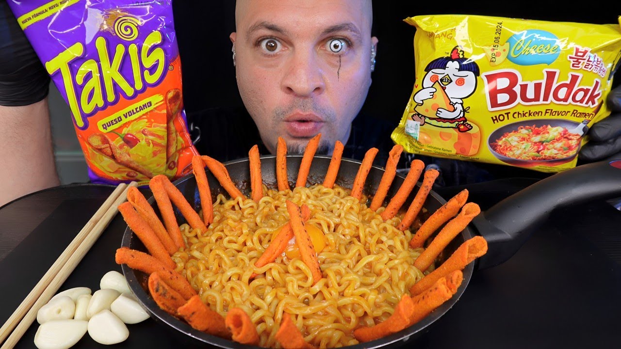 ASMR Spicy FIRE Cheese Noodles + Takis MUKBANG | 불닭 먹방 🔥