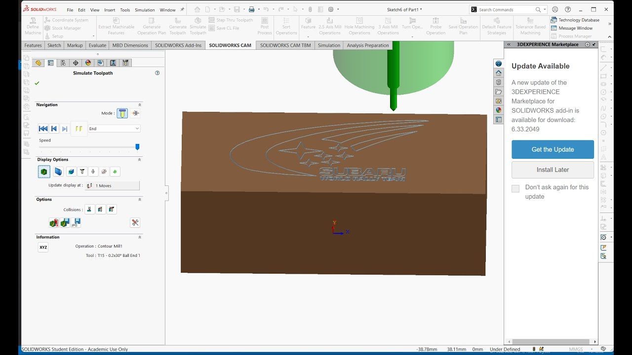 Subaru Logo CNC G code Simulation in SolidWorks