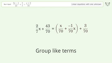 Solve (3x-1)/10+5/7=(x+3)/70: Linear Equation Video Solution | Tiger Algebra
