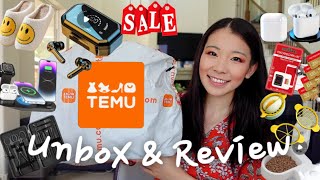 HUGE TEMU UNBOXING HAUL  TRY ON , REVIEW , HAUL! bluetooth headphones, speakers, egg cutter~