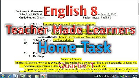 ENGLISH 8 TEACHER MADE LEARNERS HOME TASK | QUARTER 1| MELC BASED