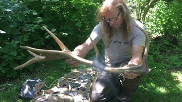 Making tools from deer antler for flint knapping.