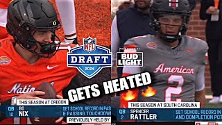 EVERY THROW: Spencer Rattler vs Bo Nix SICK THROWS! 2024 Senior Bowl National vs American Highlights