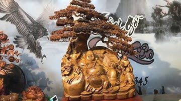 Một tuyệt tác đến từ sự phối mầu của thiên nhiên. Cụ Di Lặc ngồi tùng gỗ bách xanh siêu đẹp.