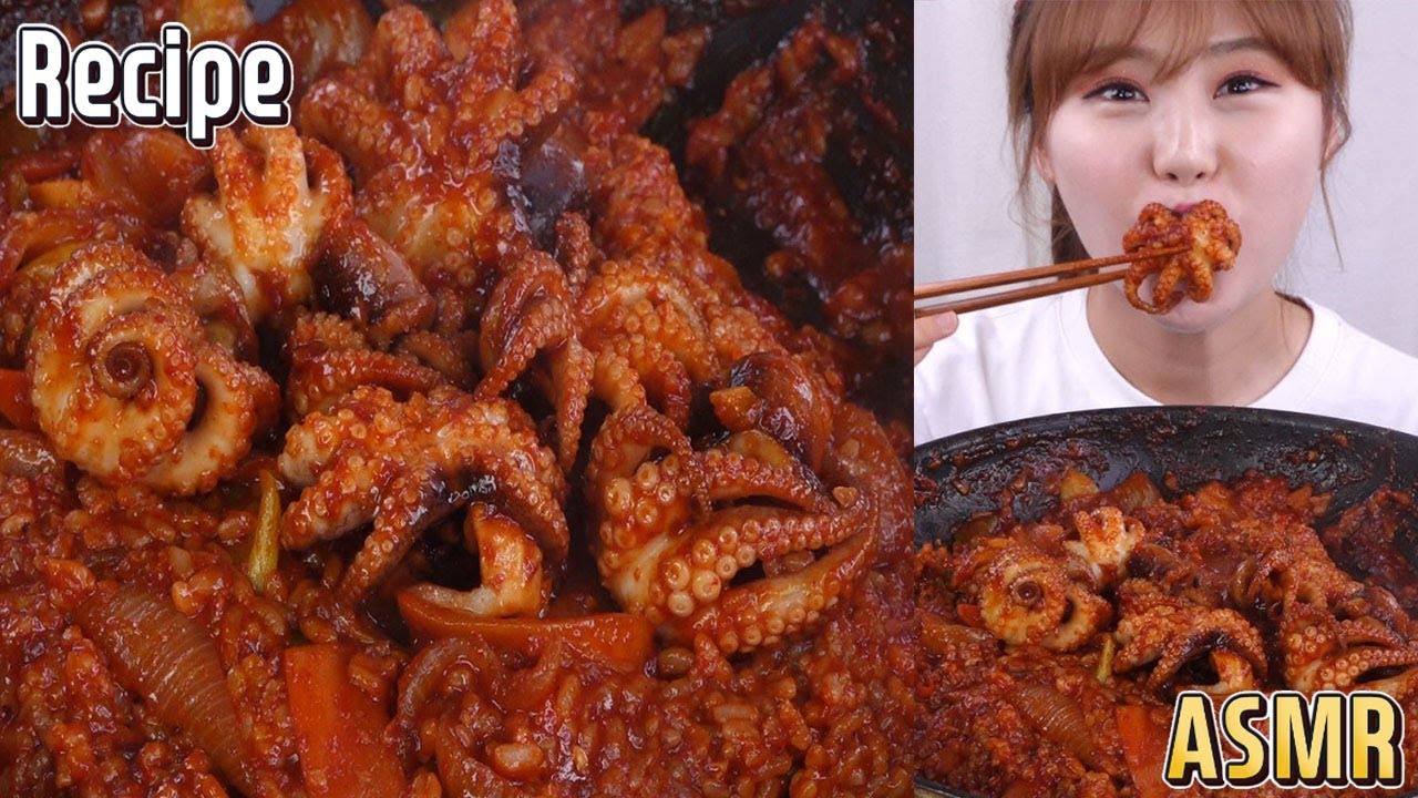 ASMR 먹방 & 레시피｜매콤한 쭈꾸미 볶음밥!! 직접 만들어서 먹어 보았어요~^^*