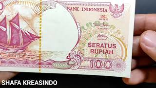 Uang uka uka 100 Rupiah perahu layar 1991