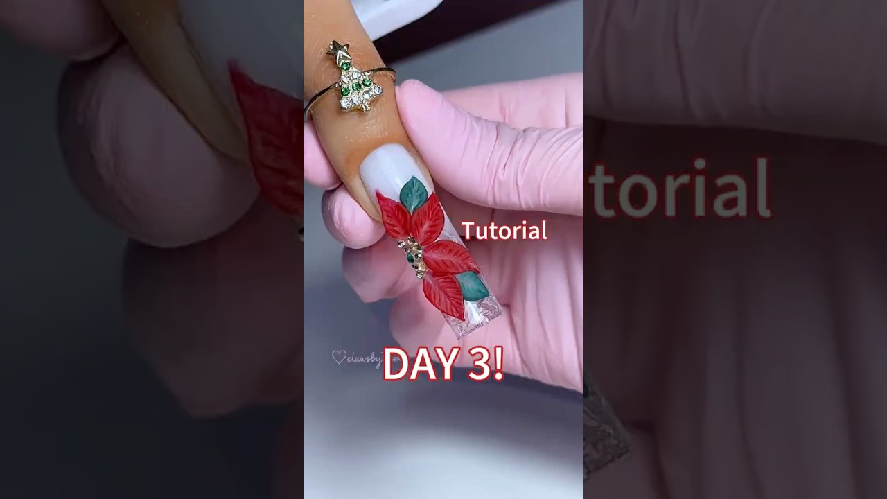 Acrylic poinsettia flower nail🎄🌹 