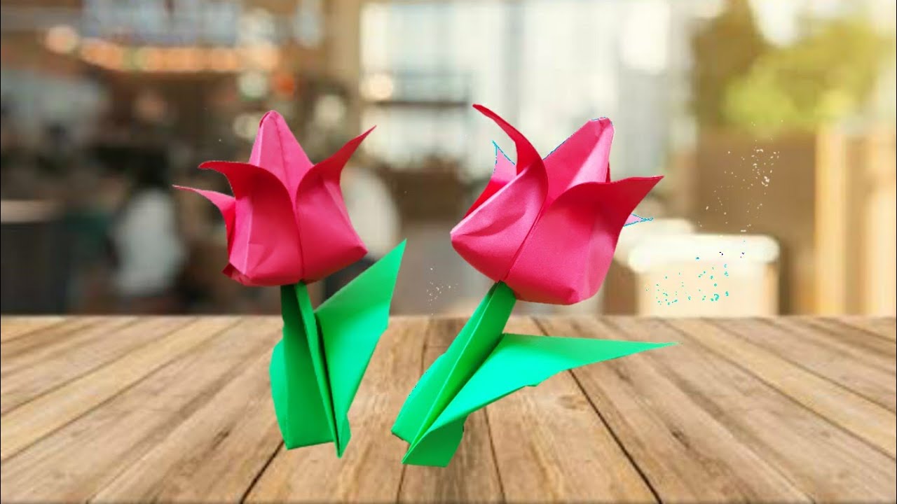 How to make origami paper  flower  tulip Cara  membuat  