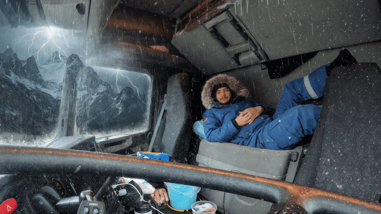 Посмотрите бурное утро дальнобойщика и уютный завтрак в его грузовике