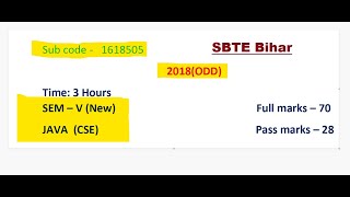 CSE 5th sem, 2018 java question paper diploma,polytechnic , sbte bihar board , java questionbank com