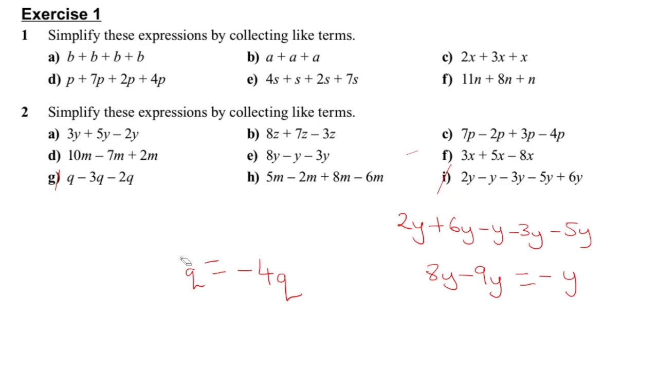 ALGEBRA SIMPLIFYING EXPRESSIONS LESSON 1 - YouTube