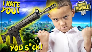 STEALING *NEW* “COMBAT ASSAULT RIFLE” FROM ANGRY NOOB ON FORTNITE! (Funny Fortnite Trolling)