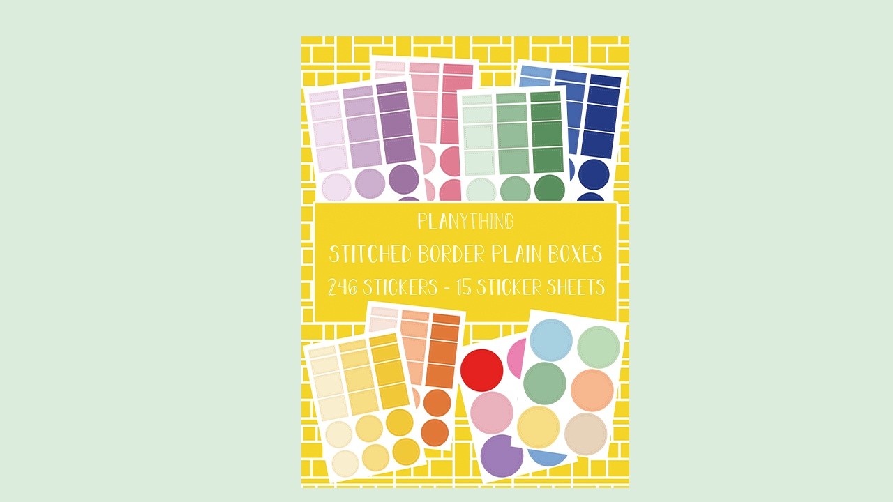 NEW: STITCHED BORDERS PLAIN BOXES STICKER BOOK - PLANYTHING