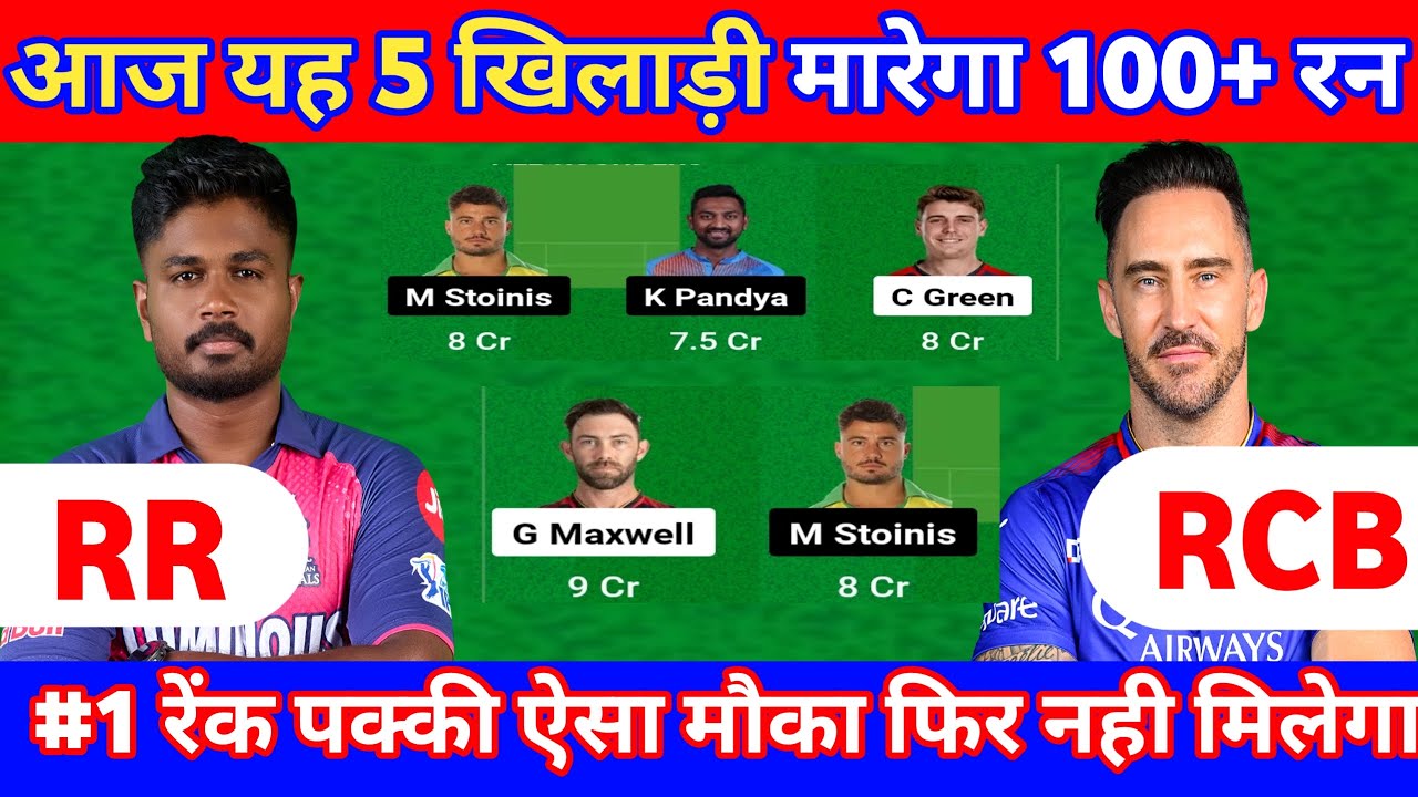 RR vs RCB DREAM11 TEAM COMBINATION| RR vs RCB DREAM11 PREDICTION TODAY