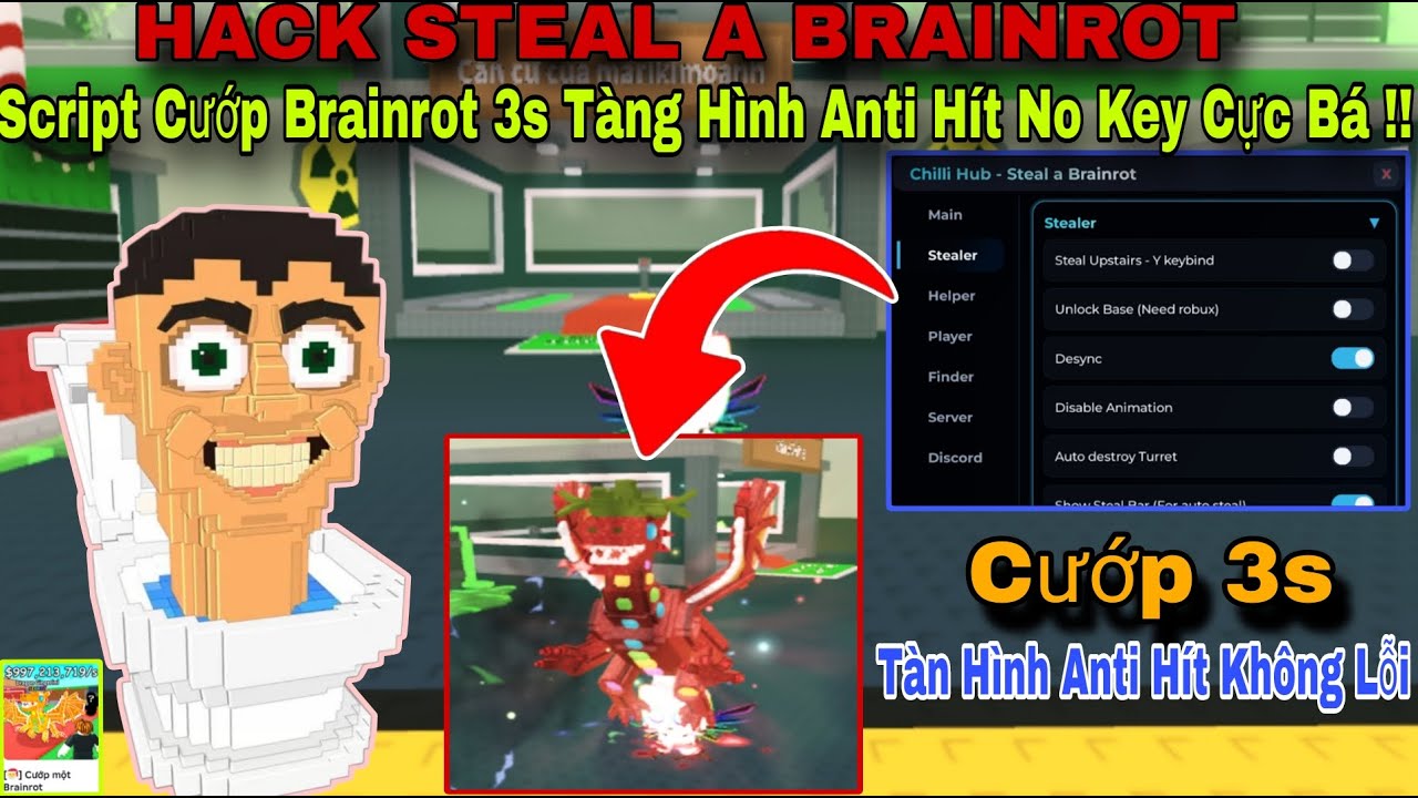 Hướng dẫn Hack Steal A Brainrot Mới Nhất Script Cướp Brainrot 3s Tàng Hình Anti Hít No Key Không Lỗi